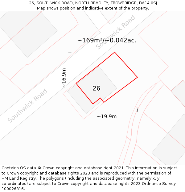 26, SOUTHWICK ROAD, NORTH BRADLEY, TROWBRIDGE, BA14 0SJ: Plot and title map