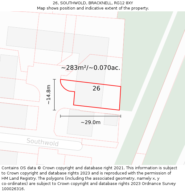 26, SOUTHWOLD, BRACKNELL, RG12 8XY: Plot and title map