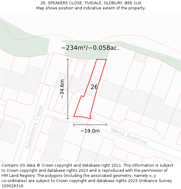 26, SPEAKERS CLOSE, TIVIDALE, OLDBURY, B69 1UX: Plot and title map