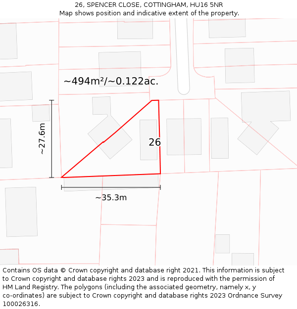 26, SPENCER CLOSE, COTTINGHAM, HU16 5NR: Plot and title map