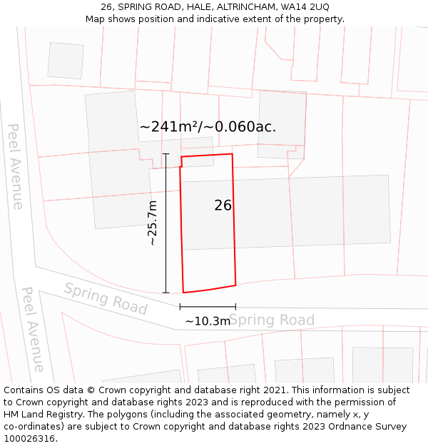 26, SPRING ROAD, HALE, ALTRINCHAM, WA14 2UQ: Plot and title map