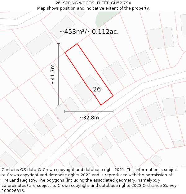 26, SPRING WOODS, FLEET, GU52 7SX: Plot and title map