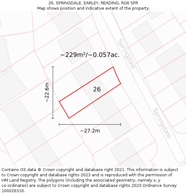 26, SPRINGDALE, EARLEY, READING, RG6 5PR: Plot and title map