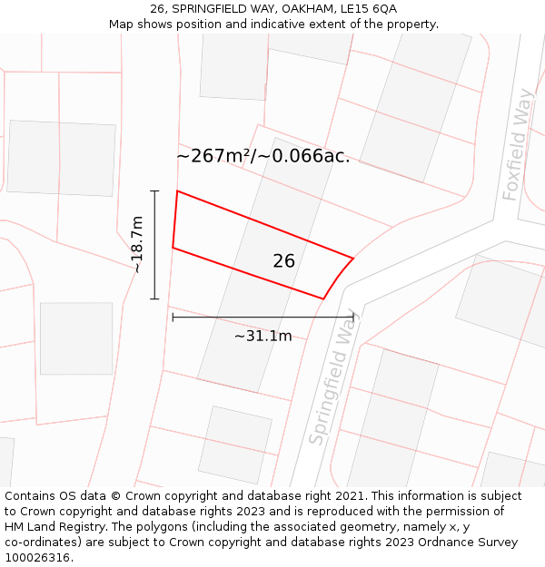 26, SPRINGFIELD WAY, OAKHAM, LE15 6QA: Plot and title map