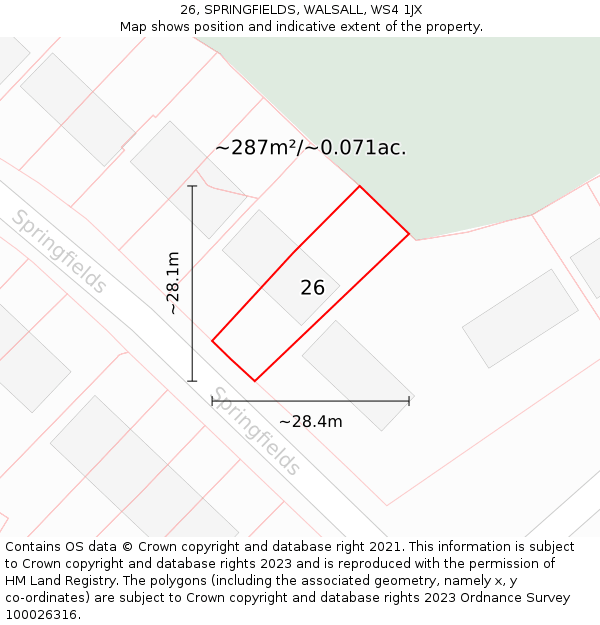 26, SPRINGFIELDS, WALSALL, WS4 1JX: Plot and title map