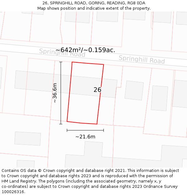 26, SPRINGHILL ROAD, GORING, READING, RG8 0DA: Plot and title map