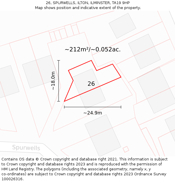 26, SPURWELLS, ILTON, ILMINSTER, TA19 9HP: Plot and title map