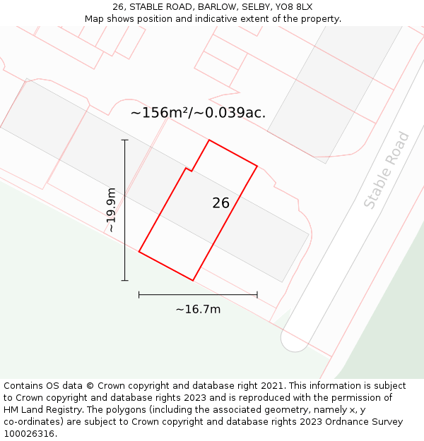 26, STABLE ROAD, BARLOW, SELBY, YO8 8LX: Plot and title map