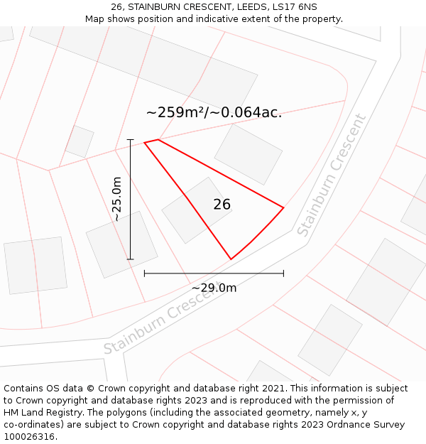26, STAINBURN CRESCENT, LEEDS, LS17 6NS: Plot and title map