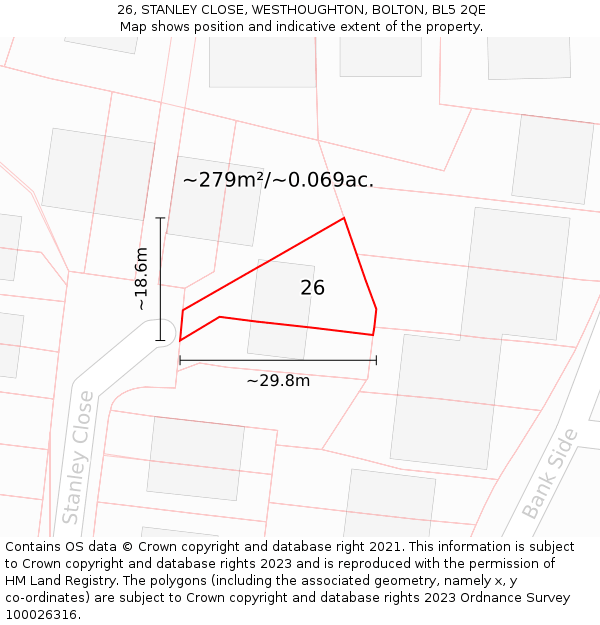 26, STANLEY CLOSE, WESTHOUGHTON, BOLTON, BL5 2QE: Plot and title map
