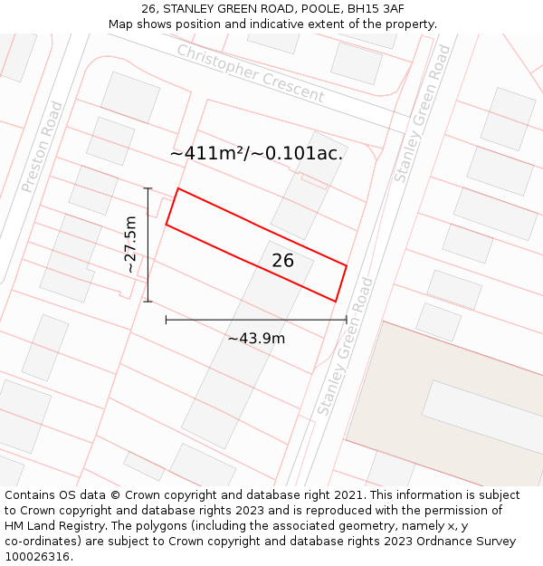 26, STANLEY GREEN ROAD, POOLE, BH15 3AF: Plot and title map