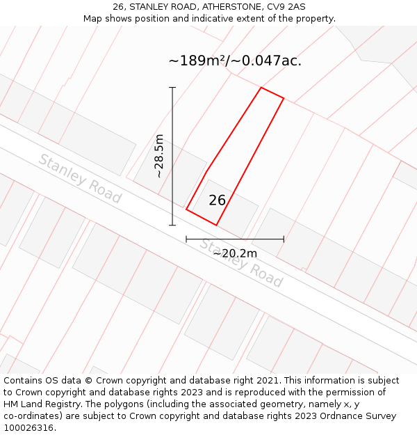 26, STANLEY ROAD, ATHERSTONE, CV9 2AS: Plot and title map