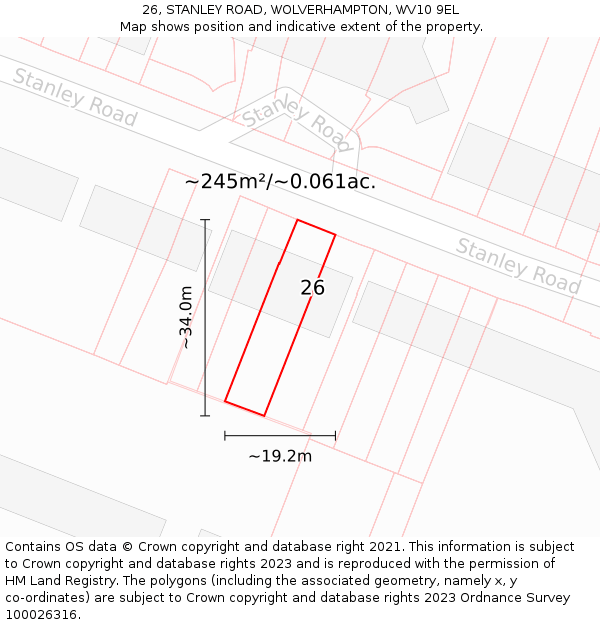 26, STANLEY ROAD, WOLVERHAMPTON, WV10 9EL: Plot and title map