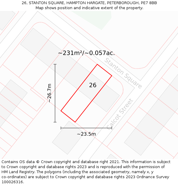 26, STANTON SQUARE, HAMPTON HARGATE, PETERBOROUGH, PE7 8BB: Plot and title map