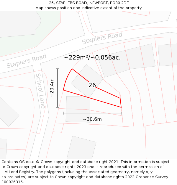 26, STAPLERS ROAD, NEWPORT, PO30 2DE: Plot and title map