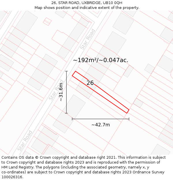 26, STAR ROAD, UXBRIDGE, UB10 0QH: Plot and title map