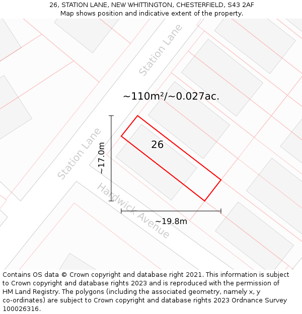 26, STATION LANE, NEW WHITTINGTON, CHESTERFIELD, S43 2AF: Plot and title map