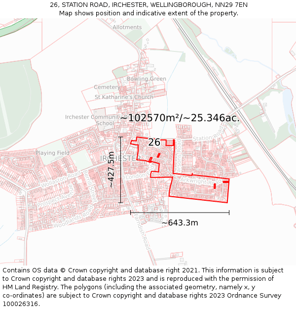 26, STATION ROAD, IRCHESTER, WELLINGBOROUGH, NN29 7EN: Plot and title map