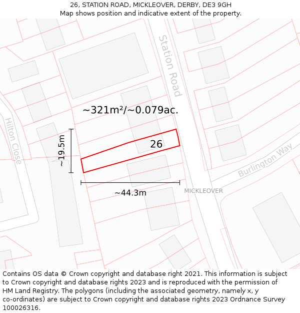 26, STATION ROAD, MICKLEOVER, DERBY, DE3 9GH: Plot and title map