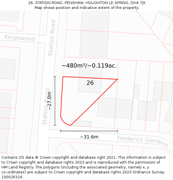26, STATION ROAD, PENSHAW, HOUGHTON LE SPRING, DH4 7JX: Plot and title map