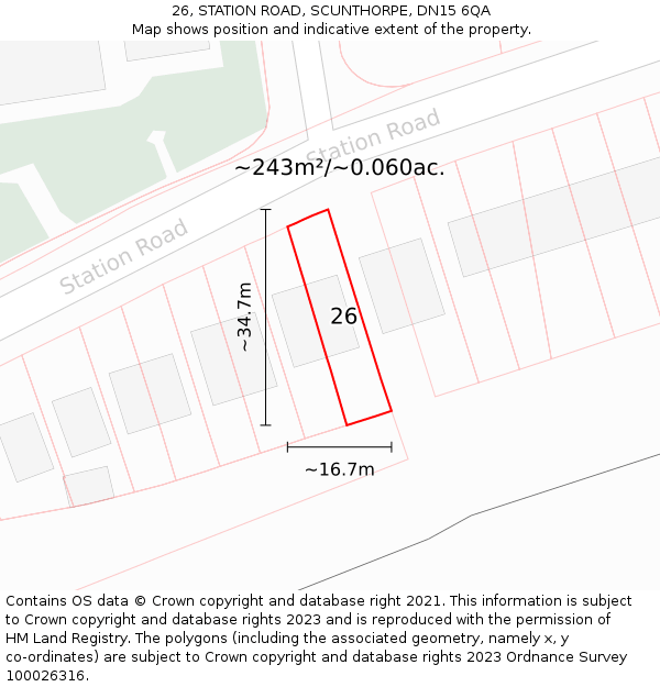 26, STATION ROAD, SCUNTHORPE, DN15 6QA: Plot and title map