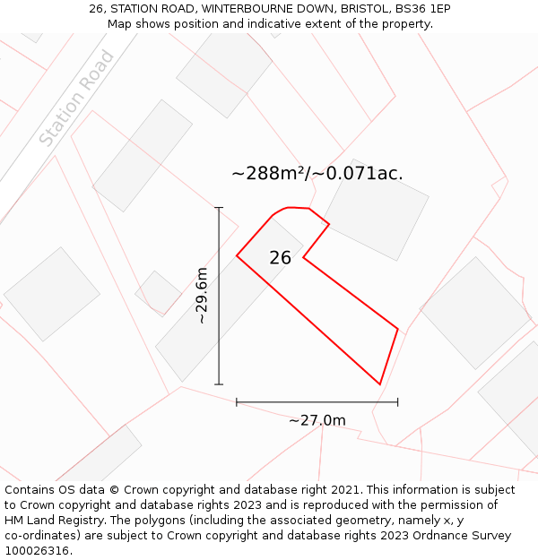 26, STATION ROAD, WINTERBOURNE DOWN, BRISTOL, BS36 1EP: Plot and title map