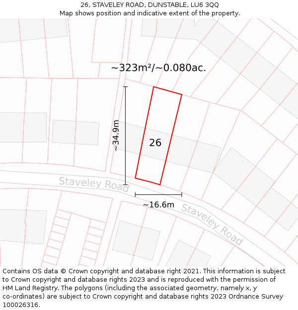 26, STAVELEY ROAD, DUNSTABLE, LU6 3QQ: Plot and title map