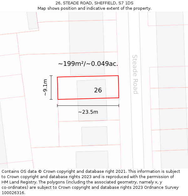 26, STEADE ROAD, SHEFFIELD, S7 1DS: Plot and title map