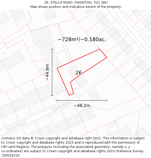 26, STELLA ROAD, PAIGNTON, TQ3 1BH: Plot and title map
