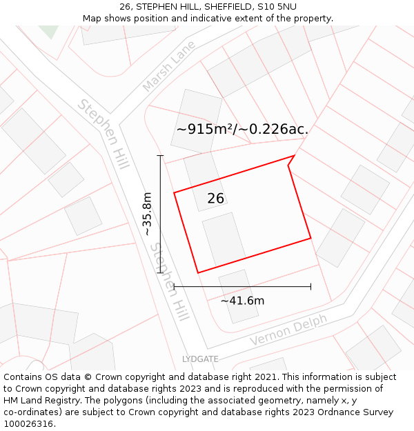 26, STEPHEN HILL, SHEFFIELD, S10 5NU: Plot and title map