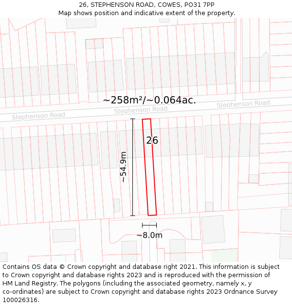 26, STEPHENSON ROAD, COWES, PO31 7PP: Plot and title map