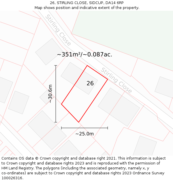 26, STIRLING CLOSE, SIDCUP, DA14 6RP: Plot and title map
