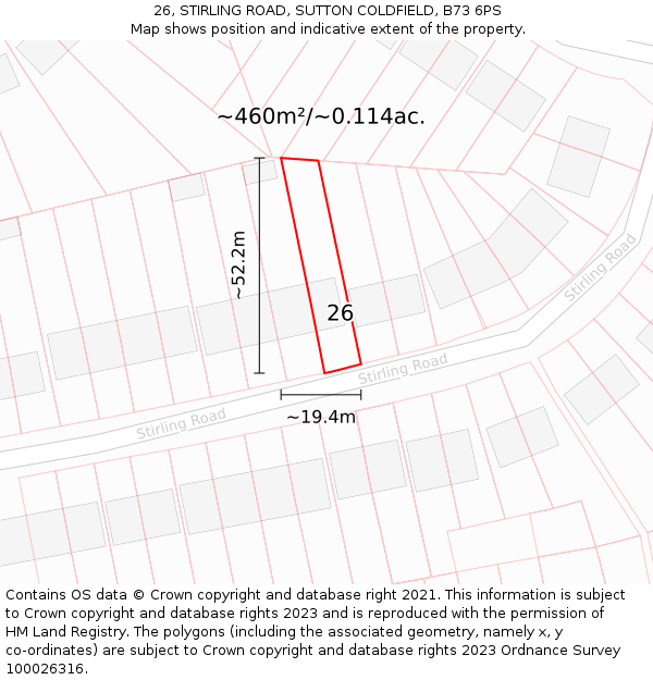 26, STIRLING ROAD, SUTTON COLDFIELD, B73 6PS: Plot and title map
