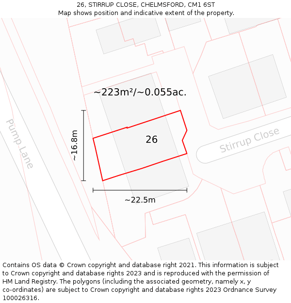 26, STIRRUP CLOSE, CHELMSFORD, CM1 6ST: Plot and title map