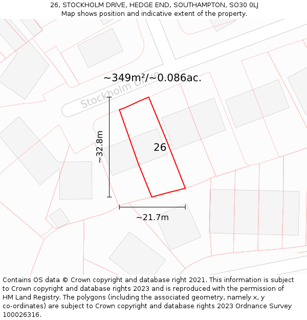26, STOCKHOLM DRIVE, HEDGE END, SOUTHAMPTON, SO30 0LJ: Plot and title map