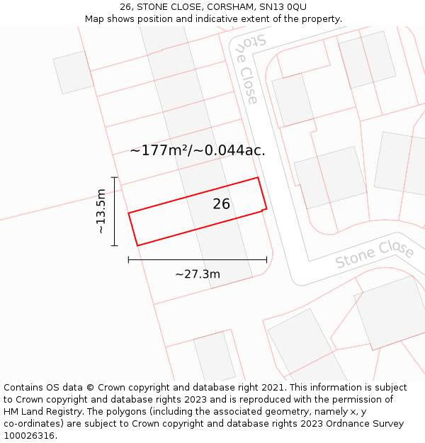 26, STONE CLOSE, CORSHAM, SN13 0QU: Plot and title map
