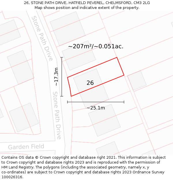 26, STONE PATH DRIVE, HATFIELD PEVEREL, CHELMSFORD, CM3 2LG: Plot and title map