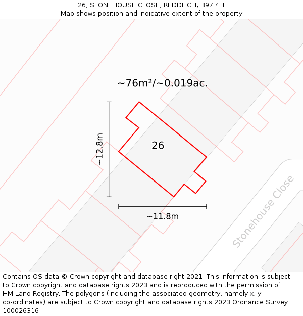 26, STONEHOUSE CLOSE, REDDITCH, B97 4LF: Plot and title map