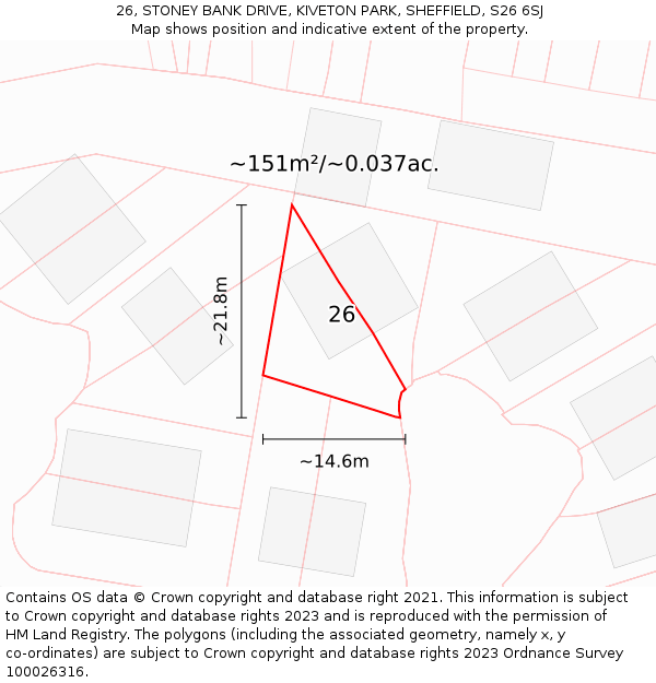 26, STONEY BANK DRIVE, KIVETON PARK, SHEFFIELD, S26 6SJ: Plot and title map