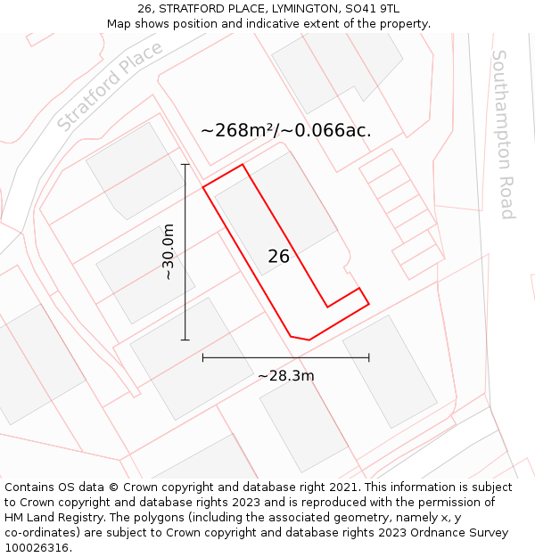 26, STRATFORD PLACE, LYMINGTON, SO41 9TL: Plot and title map