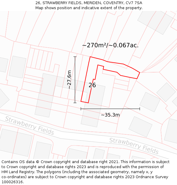 26, STRAWBERRY FIELDS, MERIDEN, COVENTRY, CV7 7SA: Plot and title map