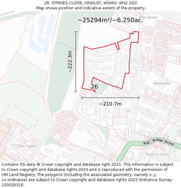 26, STRINES CLOSE, HINDLEY, WIGAN, WN2 2QZ: Plot and title map