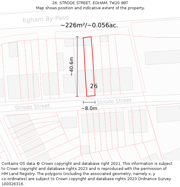 26, STRODE STREET, EGHAM, TW20 9BT: Plot and title map