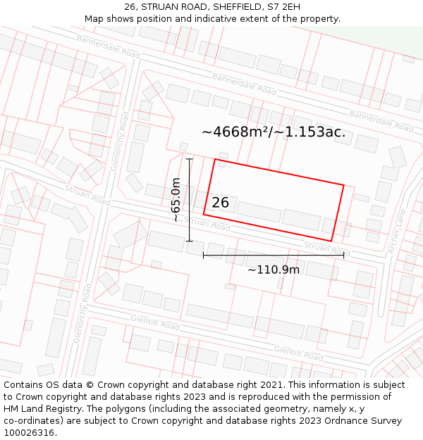 26, STRUAN ROAD, SHEFFIELD, S7 2EH: Plot and title map