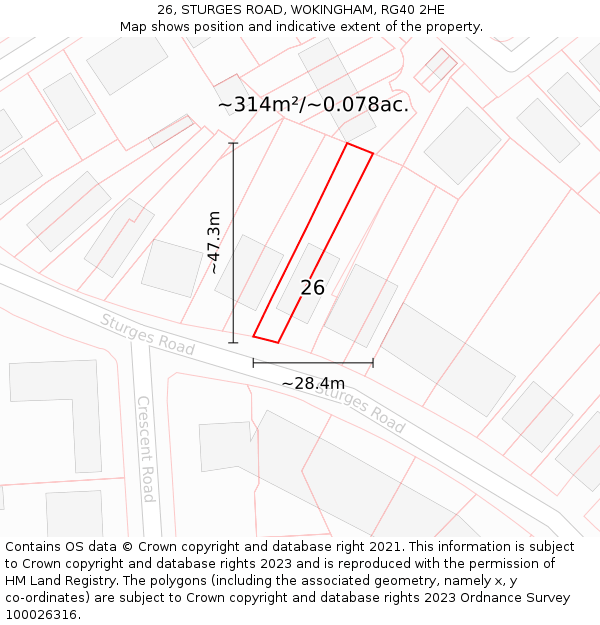 26, STURGES ROAD, WOKINGHAM, RG40 2HE: Plot and title map