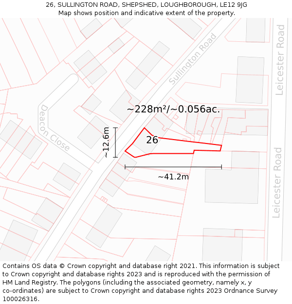 26, SULLINGTON ROAD, SHEPSHED, LOUGHBOROUGH, LE12 9JG: Plot and title map