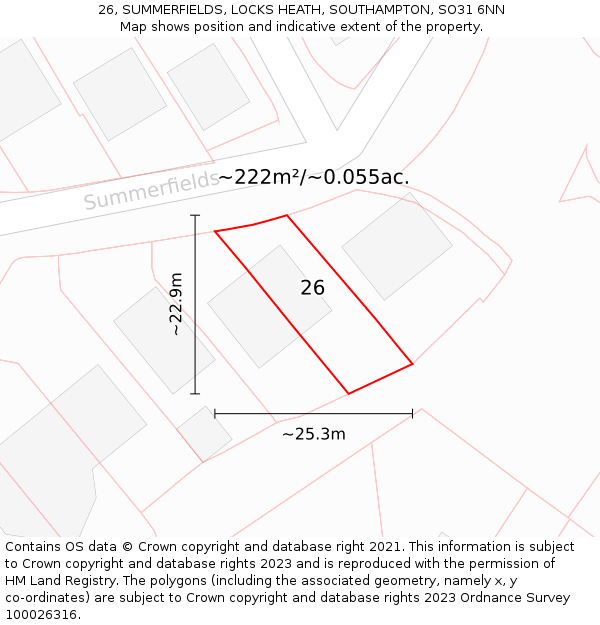 26, SUMMERFIELDS, LOCKS HEATH, SOUTHAMPTON, SO31 6NN: Plot and title map