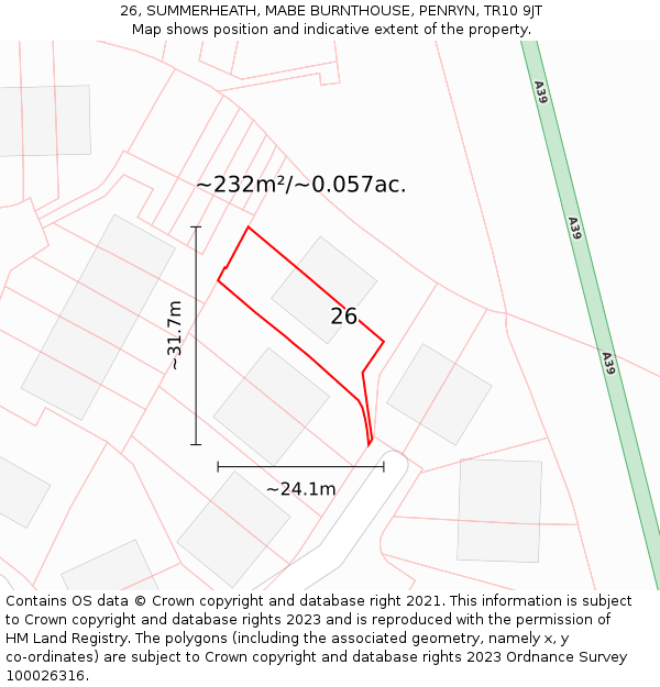 26, SUMMERHEATH, MABE BURNTHOUSE, PENRYN, TR10 9JT: Plot and title map