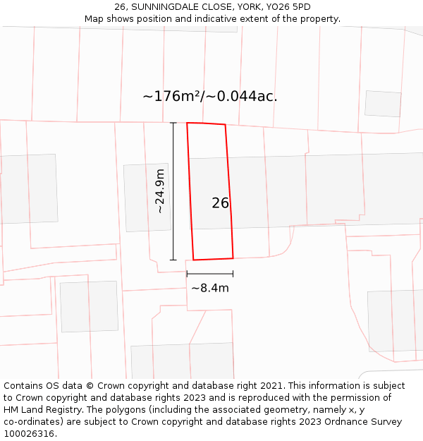 26, SUNNINGDALE CLOSE, YORK, YO26 5PD: Plot and title map