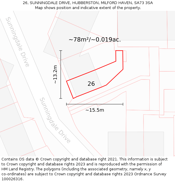 26, SUNNINGDALE DRIVE, HUBBERSTON, MILFORD HAVEN, SA73 3SA: Plot and title map
